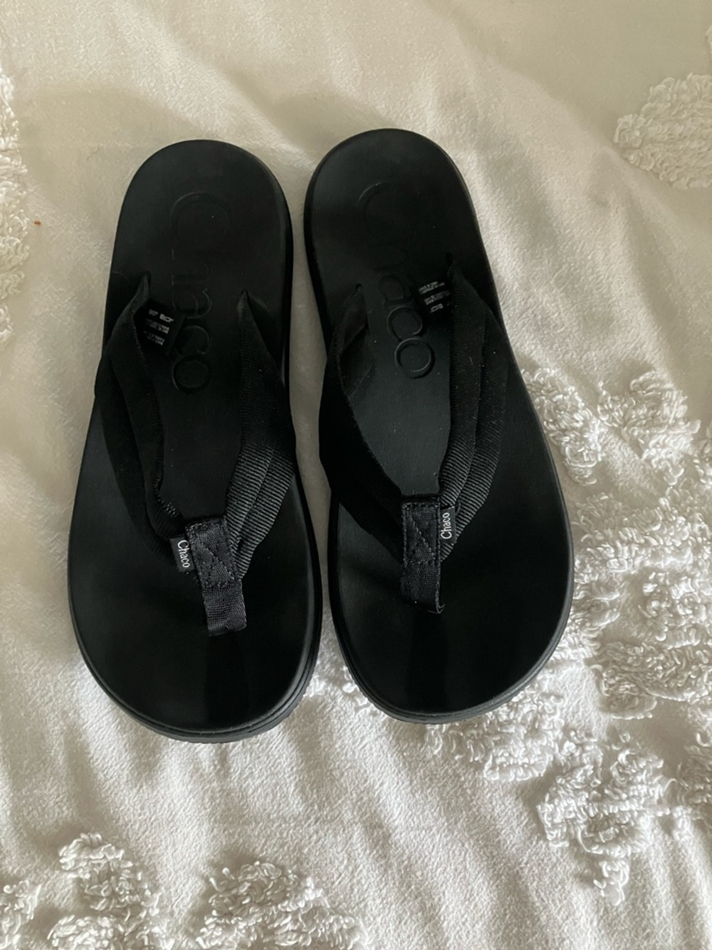 Chaco Black Thong Sandals with Fabric Straps